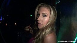 samantha saint's backstage shower fun with blonde striptease