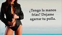 Spanish voice guides your release in ladyboy anal play. When will you finish?