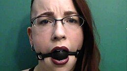 Dark Lipstick Ballgag Drooling With Intense Eye Contact