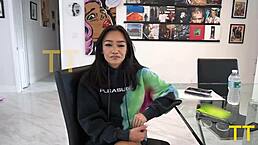 Tight Pussy Petite 18+ Asian Slut Loses Street Race and Gets Fat Cock in Doggystyle Blowjob Public