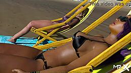 I’m obsessed with bikini girls tanning in this hentai game!