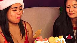 Making a gingerbread house with friends at Christmas!