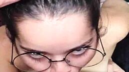 Just out of the shower, beautiful brunette White Moon gives deepthroat blowjob for facial creampie