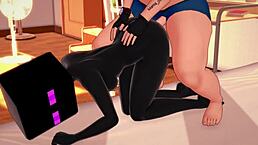 Girlfriend dresses as Enderman for wild 3D Minecraft hentai bed play.
