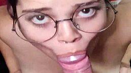 Just out of the shower, beautiful brunette White Moon gives deepthroat blowjob for facial creampie