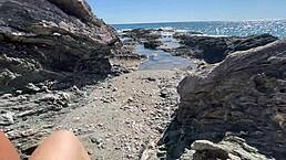 hot brunette bangs stranger on public beach with tight sensual moves.