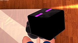 Girlfriend dresses as Enderman for wild 3D Minecraft hentai bed play.