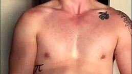 Twink strokes his huge cock under the warm sunlight