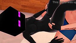 Girlfriend dresses as Enderman for wild 3D Minecraft hentai bed play.