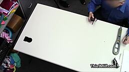 Amateur housewife caught stealing lingerie, punished with blowjob