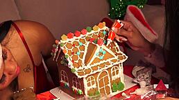 Making a gingerbread house with friends at Christmas!