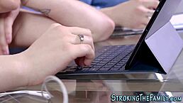 Horny teen sucks off her stepbrother hard.