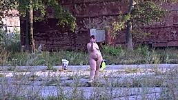 Curvy milf flaunts big ass under short skirt in public strip