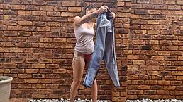 Tattooed slut’s wild pissing compilation indoors and outdoors