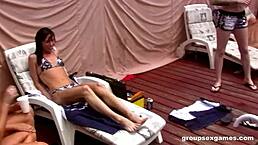 playing wild group sex games by the poolside
