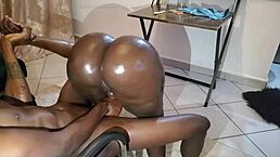 My phat booty girlfriend rides me hard on the chair with her tight pussy