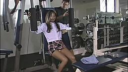 Petite asian lucy rides big cock in doggystyle at the gym 😏