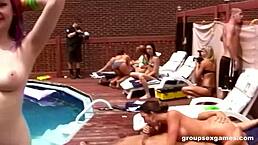 playing wild group sex games by the poolside