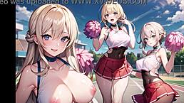 热门动漫啦啦队用透明布料挑逗和小穴玩耍