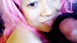 Swallowing a massive cock with unexpected big tits