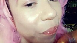 Swallowing a massive cock with unexpected big tits