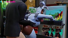 Henchman interacts with bunny brawler in standing position during Fortnite 3D animation.