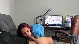 Latina brunette reacts surprisingly after catching me masturbating in homemade gay fetish scene with big cock and handjob.