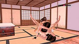 three gorgeous animated 3d lesbian girls banging with double penetration