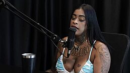 Morena flashes boobs after doubting herself at swingers’ house. School called her out with Marcelly Melo on Sheer Red!