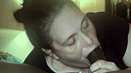Brunette BBW lost in wild gumjob fantasies in bedroom close-up