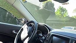 A stranger noticed me with big tits masturbating in the outdoor car and helped me cum publicly