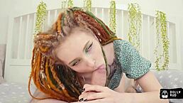 Dolly Rud with dreadlocks sucks and rides stepsister style