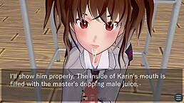 Karin hides under the desk for sneaky school blazer fun