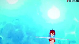 罗克西·米古迪亚在泳池边幻想动漫激战