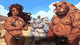 Pig Princess Threesome on Beach in Hentai Game
