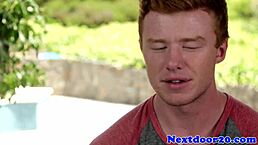 this muscular redhead gay hunk, athletic and amateur, jerks off solo in masturbation scene