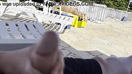 She spotted my jerking and helped me cum by the public pool
