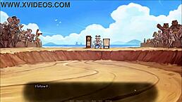 Pig Princess Threesome on Beach in Hentai Game