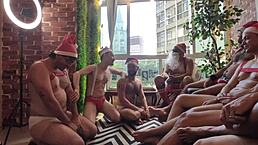Wow, Secret Santa Turns Into Bareback Gangbang With Daddy!