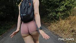 Oh, that petite teen gets so horny in the public park! Fucked hard in the woods with cum on her ass!