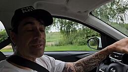 Blowjob to stepbrother in car caught