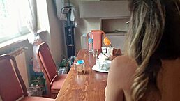 I cleaned the table and removed my panties. Will the neighbor like it?