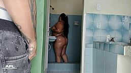 Enjoying a steamy bath while my stepbrother watches through the door - part 1