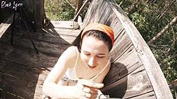 risky outdoor facefuck with cum in throat at hunting tower! 😜💦