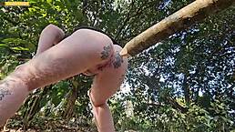 spreading my tight slit in the woods