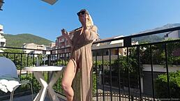 Nude in Public! Flashing Tits on Balcony Overlooking Busy Road!