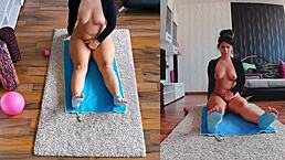 Naughty and naked dual cam yoga workout with curvy milf spreading legs