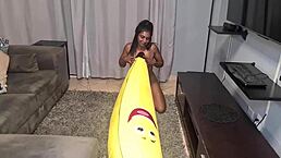 Tattooed Desi Slut Humps Big Banana in Close-Up Action
