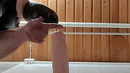 Latexi69 rocks that latex costume while riding a big dildo – so hot!