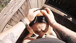 risky outdoor facefuck with cum in throat at hunting tower! 😜💦